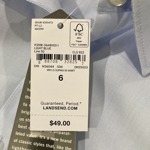 Lands’ End No Iron Supima Cotton Long Sleeve Light Blue Professional Shirt - Picture 10 of 13
